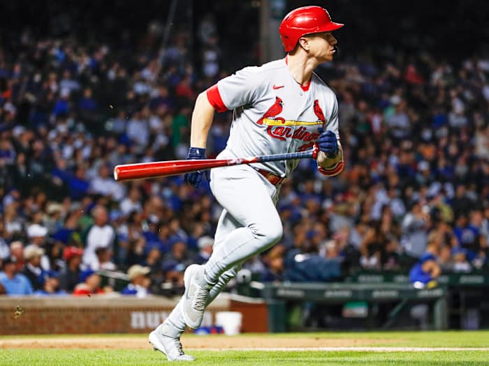 Sep 24, 2021; Chicago, Illinois, USA; St. Louis Cardinals left fielder Tyler O'Neill (27) rounds the bases after hitting a three-run home run against the Chicago Cubs during the second inning of game 2 of a doubleheader at Wrigley Field.